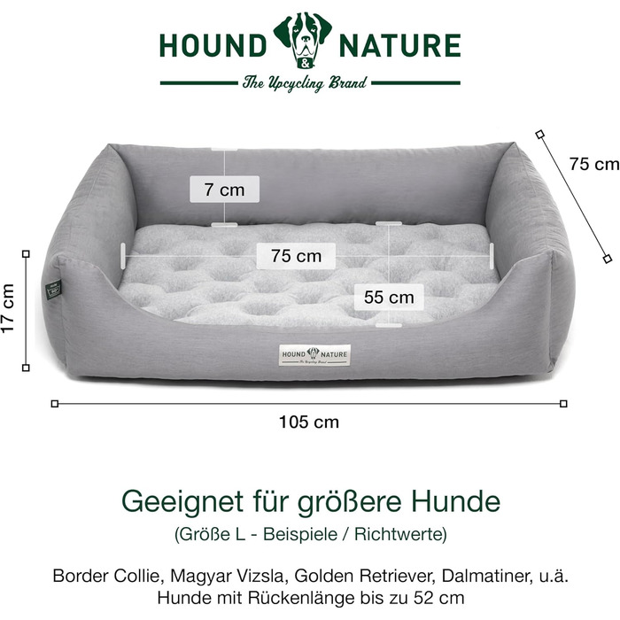 Ортопедичне екологічне ліжко для собак HOUND & NATURE Zürich L, світло-сіре, 105x75 см, велике, м'яке, двостороннє, для великих собак, знімний чохол, пране