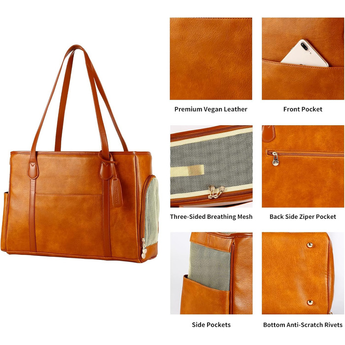 Сумка-переноска для собак та котів Monanller, шкіряна, для маленьких собак, кошенят, цуценят, схвалена авіаперевізниками, м'які стінки, коричнева