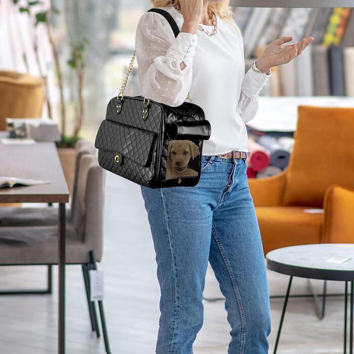 Сумка для собак NewEle: стильна переноска для маленьких собак, до 5.4 кг, PU-шкіра, для подорожей, чорна, маленька