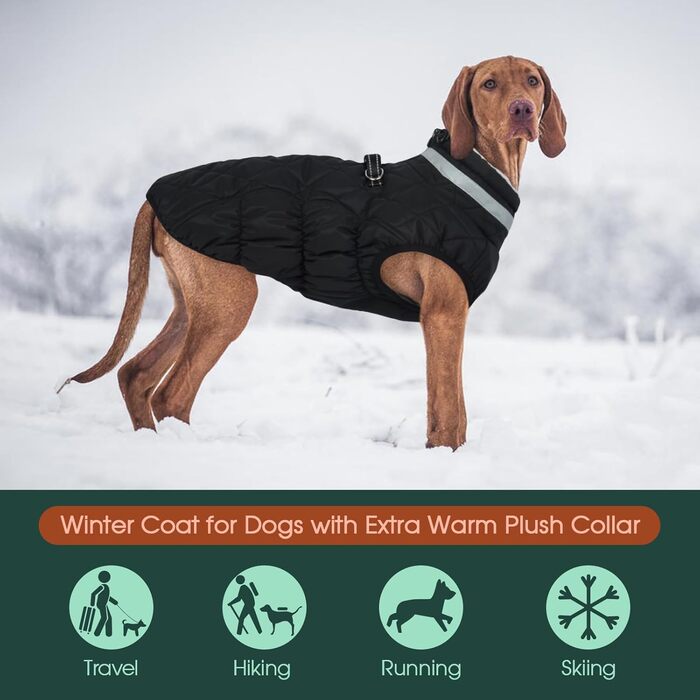 Куртка для собак Kuoser, тепла зимова водонепроникна куртка для великих собак, чорна (3XL)