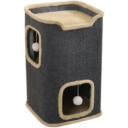 Двоповерховий будиночок для котів UBRAVOO - котяча печера для дому, іграшки-підвіски, прямокутний дизайн