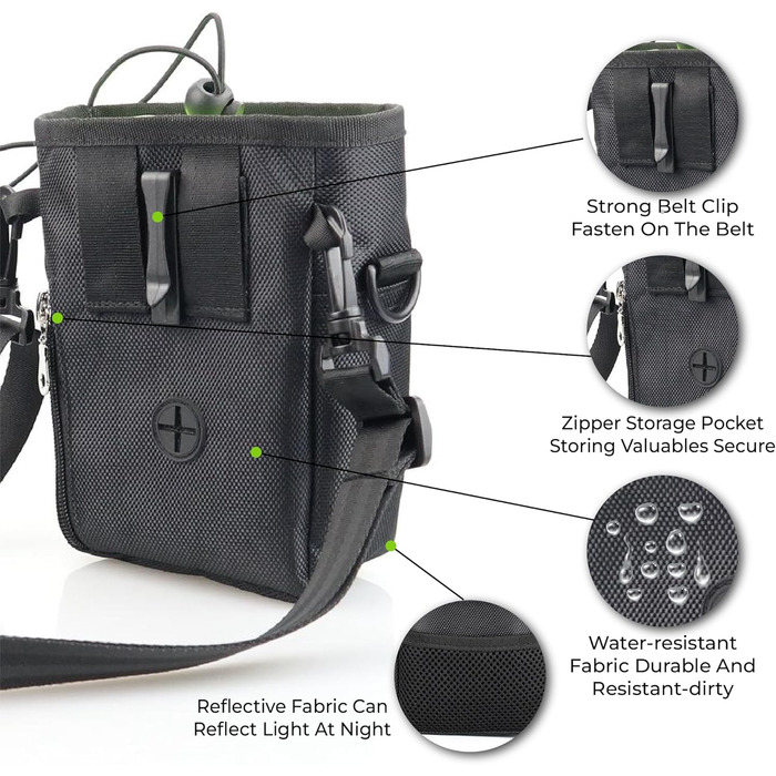 Сумка для ласощів для собак Leckerlibeutel: зручна сумка для цуценят з регульованим ремінцем, кліпсою для пояса, дозатором кульок та кишенями на блискавці та на шнурку