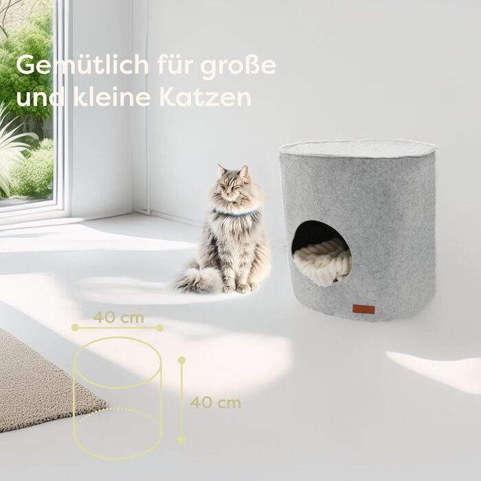 Petriumph® будиночок-лежанка для котів із фетру XXL, котяча хатка для великих котів, м'яке спальне місце для кота в приміщенні