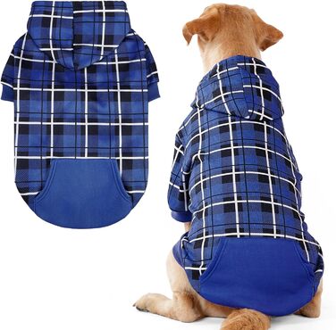 Пуловер з капюшоном для собак ExPawlorer в клітинку, британський стиль, теплий, з отвором для повідка, для всіх порід, цуценят, дівчаток та хлопчиків, рожевий (XX-Large, темно-синій)