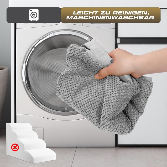 Сходинки для собак маленьких порід, 4 сходинки, знімний підйомник, неслизьке покриття, для ліжка та дивану, сірий колір