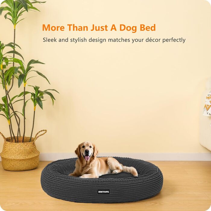 Кругле ліжко для собак великих порід, котяче ліжко, зручне, миється, кошик для собак, донат, ліжко для собак, знімний, антиковзкий килимок, Ø 100 см, темно-сірий, 100 x 100 x 20 см