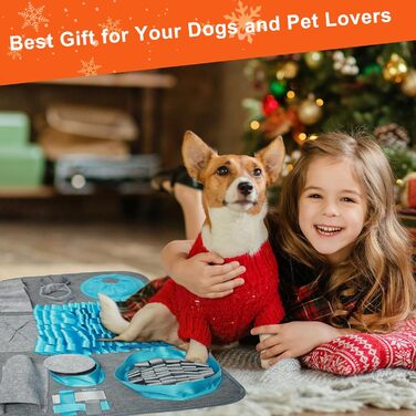 Килимок для пошуку іграшок для собак, 66x42 см [10 VERSTECKE], інтерактивна іграшка-головоломка, міцний, для тренування, підходить для собак будь-якого розміру (Блакитний)