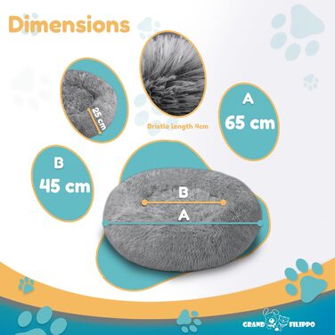 М'яке ліжко для собак знімний чохол 65 см - Ручна робота, пухнасте ліжко для собак, подушка для собак пухнаста, ліжко для котів, машинне прання - Кругле ліжко для котів сірого кольору 65 см сірого кольору