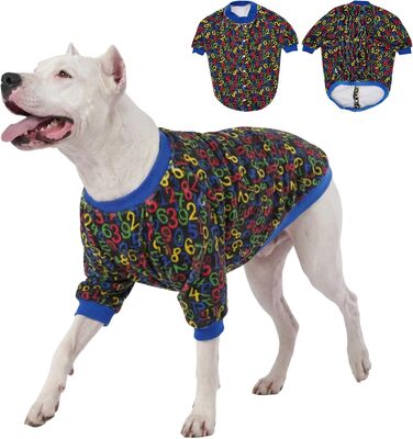 Світер LovinPet для великих порід собак, легкий фланелевий одяг, дихаючий матеріал з принтом 'Бегемот-Зоопарк', синій (X-Large, чорні цифри)