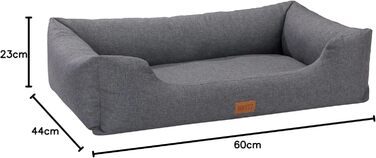 Софа-ліжко для собак MSS e.K. 60 x 44 см, сірий колір, знімний велюровий чохол та м'яка підстилка, 60 x 44 x 23 см. Підходить для великих собак, кошик для собак, лежанка для цуценят.