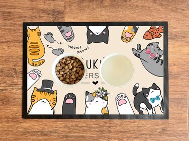 Підкладка під миску для кота з іменем, персоналізований подарунок для власника кота, чорна, 35x50 см