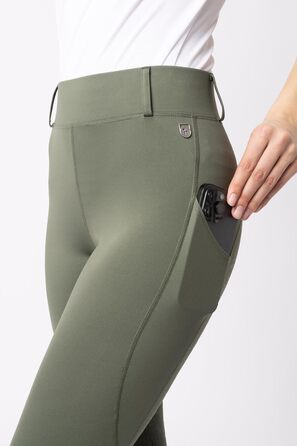 Легінси для верхової їзди HORZE Damen DEA, штани для верхової їзди з повним сидінням та кишенею для телефону (32, Beetle Green)