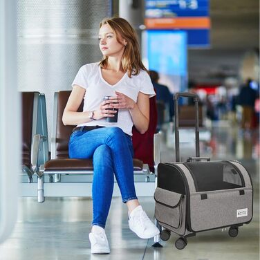 Сумка-переноска для собак та котів Galatée з колесами, розкладний рюкзак для тварин, дитяча коляска для домашніх улюбленців (сірий)