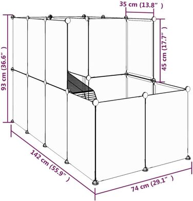 Прозора клітка для дрібних тварин vidaXL 142x74x93 см, PP і сталь
