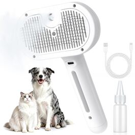 Щітка для котів з парою, для вичісування підшерстка, акумуляторна, з функцією розпилення, для котів та собак з довгою та короткою шерстю, самоочисна, масажна, біла