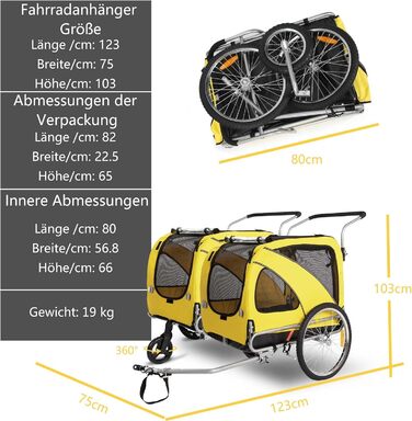 Трансформер для собак XL: велосипедний/біговий, 600D Oxford, до 40 кг, жовтий