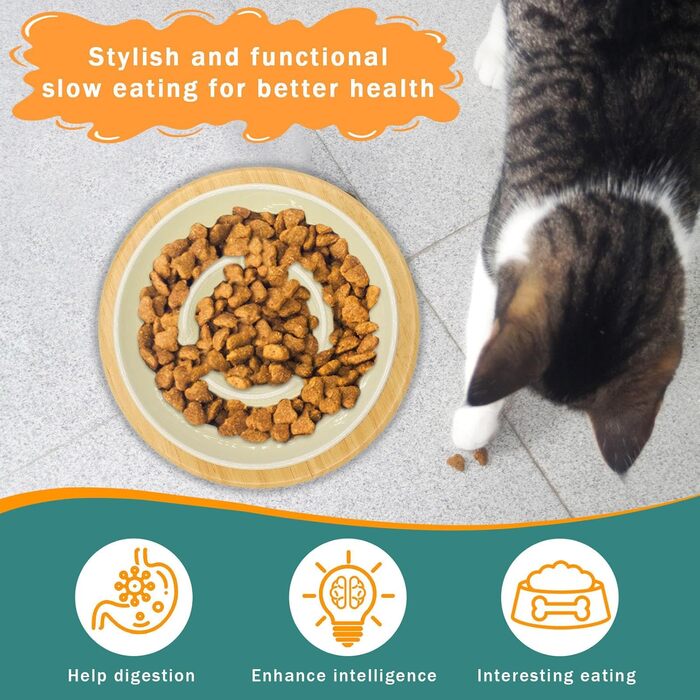 Миска для собак Anti Schling Napf з кераміки, піднята миска для собак, проти блювоти, інтерактивна миска для повільного годування, для котів та маленьких собак, темно-зелена, 15.5 см