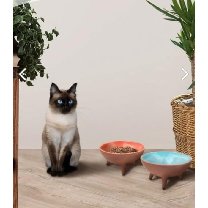 Керамічні миски для котів | Ручна робота, набір 2 шт. | Миски для корму та води, біло-сірі | з Каппадокії