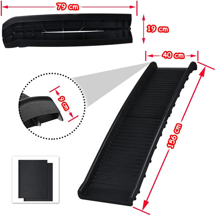 Наізі Рампа для собак 156см, складна, з антиковзким покриттям, для собак/кішок/домашніх тварин до 90 кг, чорна