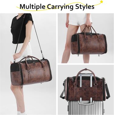 Сумка-переноска для тварин Johomviin з шкіри для маленьких собак та котів до 6,8 кг, схвалена авіакомпаніями, легка сумка для подорожей з дихаючою сіткою та плечовим ременем (колір: кавовий)