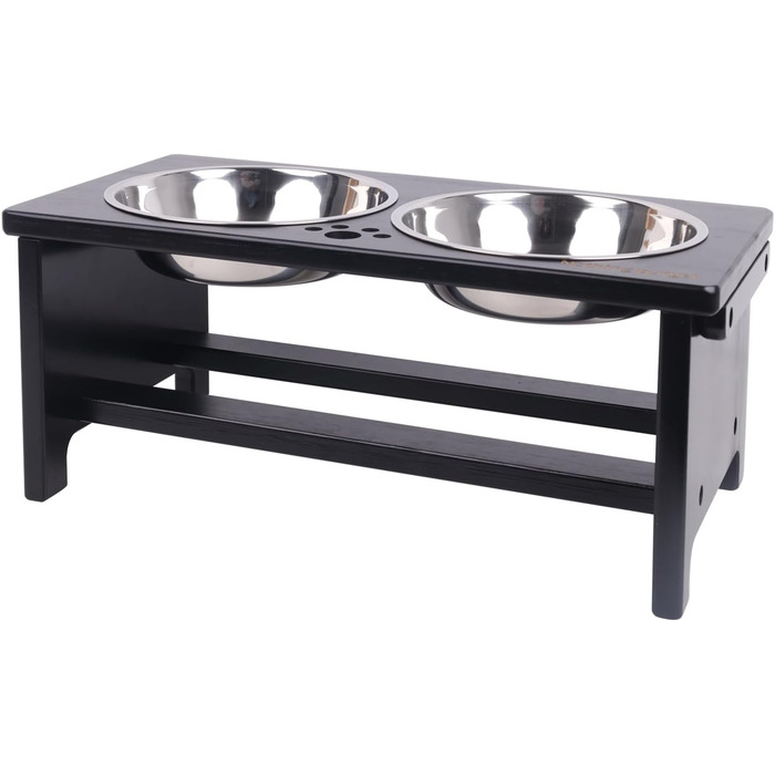 Підвищені годівниці для собак великих порід, на стійці, без розливання, набір з 2 годівниць з нержавіючої сталі, XL (35.56 см), об'єм 48 Oz, та середні (17.78 см), об'єм 29 Oz, чорного кольору