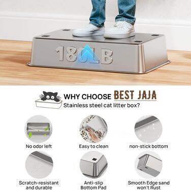 Лоток для котів BEST JAJA XXL з кришкою, нержавіюча сталь, 61.9 × 41.9 × 37 см, чорний