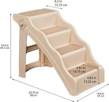 Складні сходинки для собак і котів Amazon Basics, світло-коричневі, 37,1x57,8x49,5 см