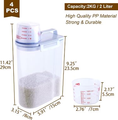 Контейнер для корму для собак MUXHEL, 4 шт., об'єм 2 л, з мірним стаканчиком, зручне зберігання корму для тварин