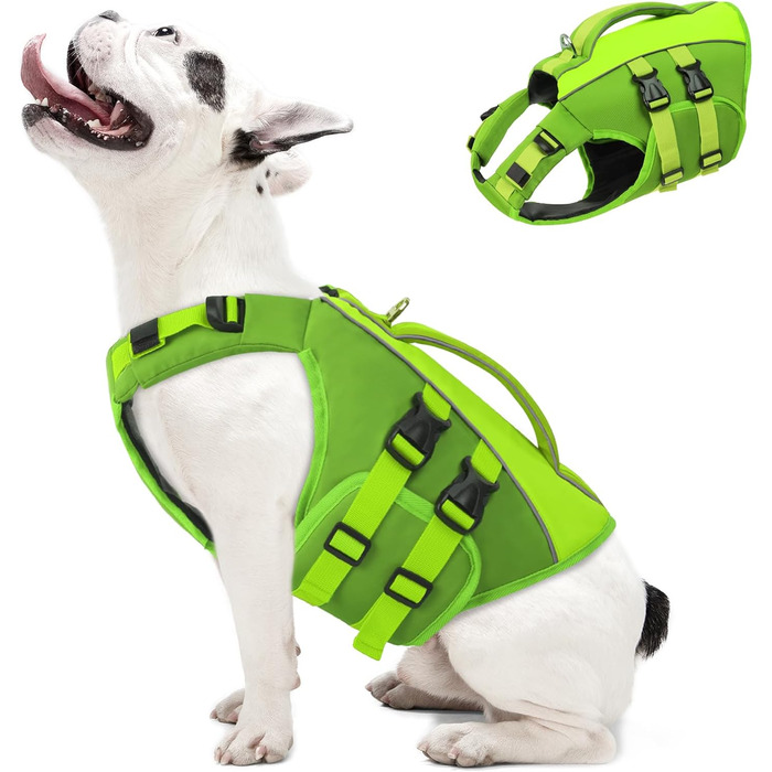 Queenmore Жилет для плавання для собак, розмір M, зелений. Безпечний жилет-спасатель для собак середніх порід з ручкою для надійного контролю.