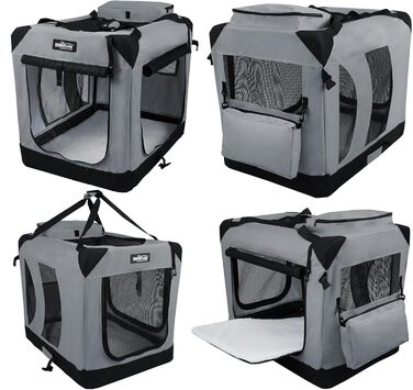 Клітка для собак EliteField з 3 дверцятами, складана, м'яка, з сумкою для перенесення та підстилкою з флісу, для дому та вулиці, 91.4 x 61 x 71 см, світло-сіра