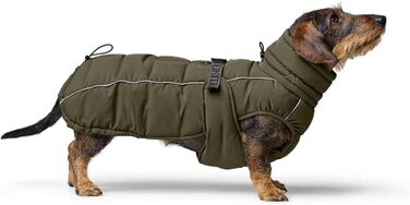 Накидка для собак HUNTER Paxson для такс, оливковий колір, водонепроникна та тепла, з підкладкою, для захисту від негоди, світловідбиваюча, для маленьких собак з довгим тулубом, розмір (40)