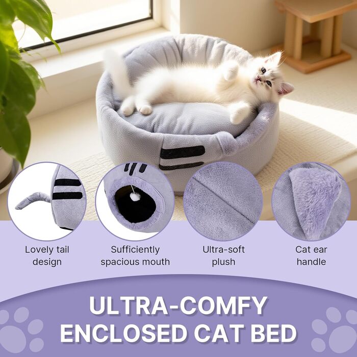 Кішка ліжко для котів, форма кота 40x40x32 см, велика кішка-печера, темно-сірий колір, складне ліжко для котів з пральними подушками, кішка-будиночок для кошенят, маленьких, середніх домашніх тварин, сірий колір