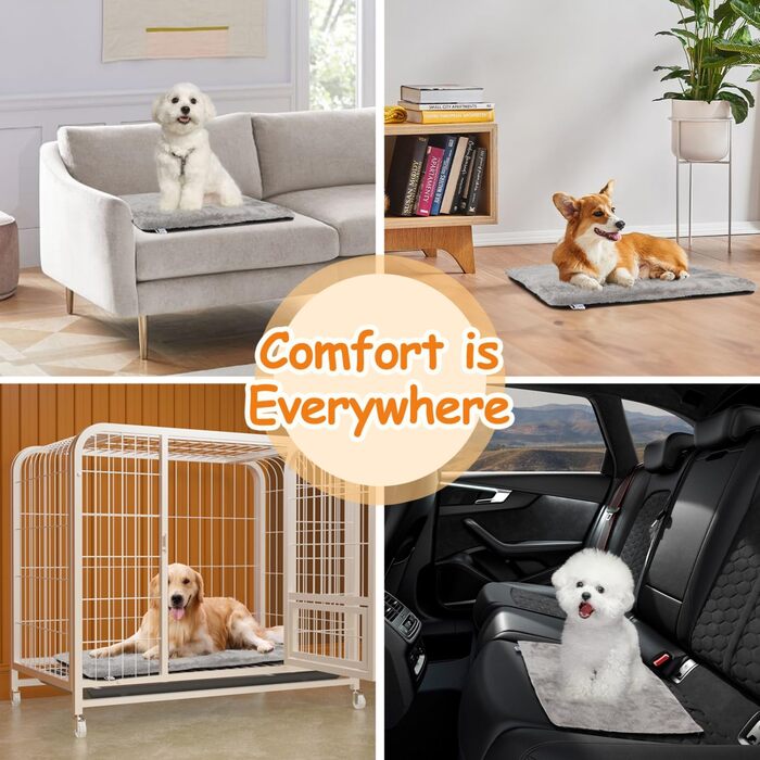 Nobleza Самогріюча килимок для собак та котів, тепла підстилка для домашніх тварин на зиму, м'яке ліжко для собак з Memory Foam, знімний, м'який плюшевий чохол, сірий, 91x58x4 см