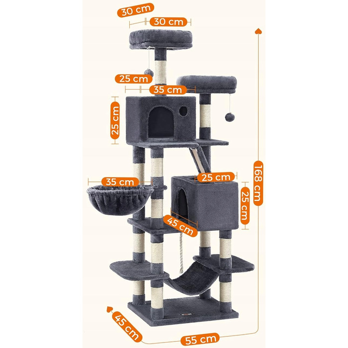 Високий кігтеточка-стовп для котів, вежа Feandrea, 161 - 220 см