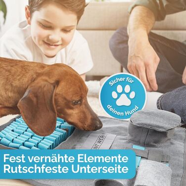 Килимок-іграшка для собак - міцний матеріал, 5 елементів для тренування, 3 рівні складності, інтелектуальна іграшка для собак будь-якого розміру (Блакитний)