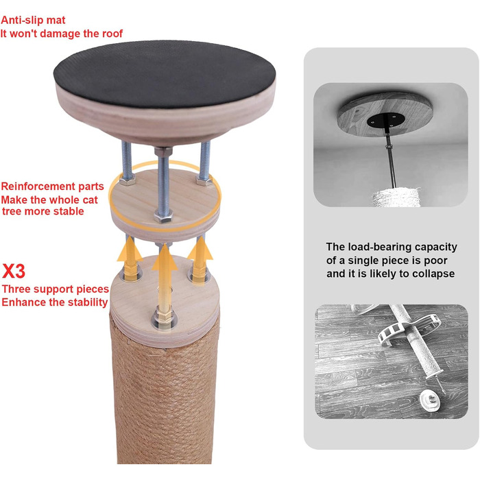 Кліматичний комплекс для котів 4-ярусний з аксесуарами, регульована висота (152,4–289,6 см), плюшеві стійки та великий гамак