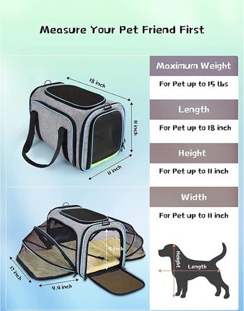 Транспортна сумка для тварин: переноска для котів та собак, сіра/світло-блакитна