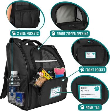 Рюкзак для кота PetAmi - переноска для тварин, рюкзак для собак, кошенят, кемпінгу, чорний