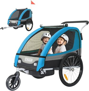 Дитячий причіп Tiggo 2 в 1: велосипедний причіп та біговий причіп для дітей, блакитний