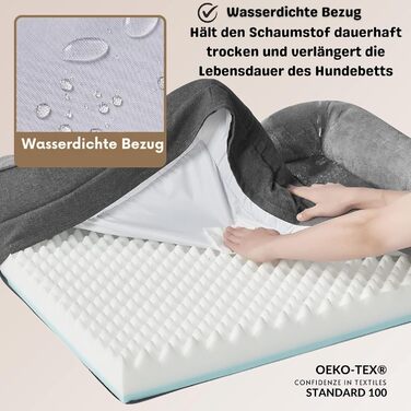 Ортопедичне ліжко для собак середніх та великих порід CORTESPETS® - диван для собак, знімний та пральний чохол, високі бортики, м'яке ліжко з Memory Foam, вологостійке, сірого кольору, 90 x 64 x 17 см
