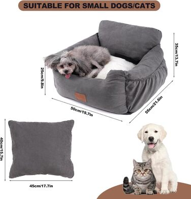 Автокрісло для собак маленьких порід, миється та стійке до плям. Зручне автокрісло з високоякісної тканини з кишенею для зберігання. Супер м'яка бавовна PP (сірий, середній)