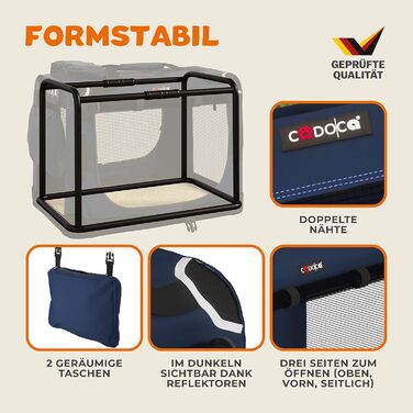 Складана велика переноска для собак CADOCA XXXL 101x70x70 см, дихаюча, міцна, для транспортування домашніх тварин, синя