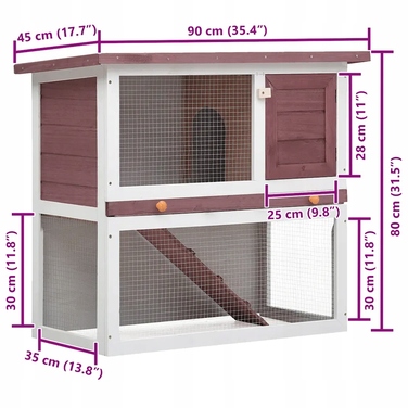 Будиночок для кроликів 90x45x80 см, коричнево-білий