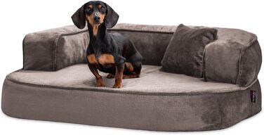 Ортопедичне собаче ліжко Tierlando Sharleen VISCO Plus з м'якої тканини Тедді, 80x60 см, сірий графіт