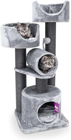 Дряпак для котів Petrebels Victoria 125 см, преміум-якість, сірий, з ігровою трубою, лежанкою, будиночком і стовпами Ø12 см
