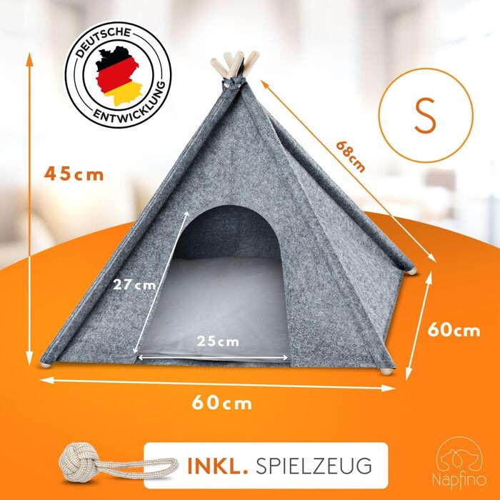 NAPFINO Будинок для собак та котів - затишна годівниця з фетру, з м'яким подушками та захистом від кліщів. Підходить для балкона, саду та вітальні. З іграшкою (розмір L/S)