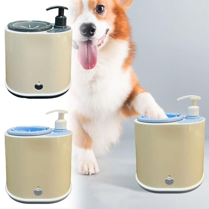 Pawclean Pro: Автоматичний очищувач лап для собак та котів – 360° силіконова щітка, USB-зарядка, ретельне очищення, білий/блакитний (білий) (Бежевий-1)