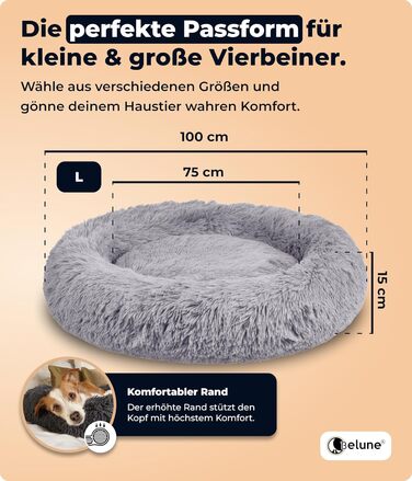 Belune® Лежанка для собак знімний чохол - Оригінал - [L, 100 см, Світло-сірий] Корзина для собак, котяче ліжко, лежанка для собак, собача лежанка, пухнасте ліжко для великих, середніх та маленьких собак L (100 см) Світло-сірий
