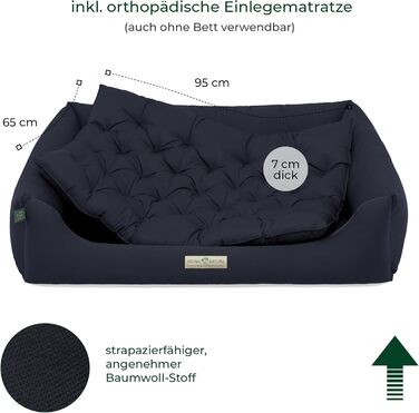 Ортопедичне ліжко для собак HOUND & NATURE Zermatt, корзина для собак середніх розмірів з високим бортиком, м'яке собаче ліжко з подушкою (M - 95x70 см, XL - 115x85 см), темно-синій
