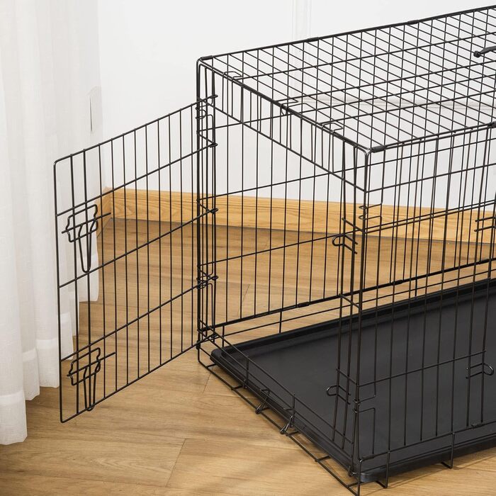 Клітка для собак PawHut металева, транспортна, з 2 дверима, чорна, 91x61x67 см